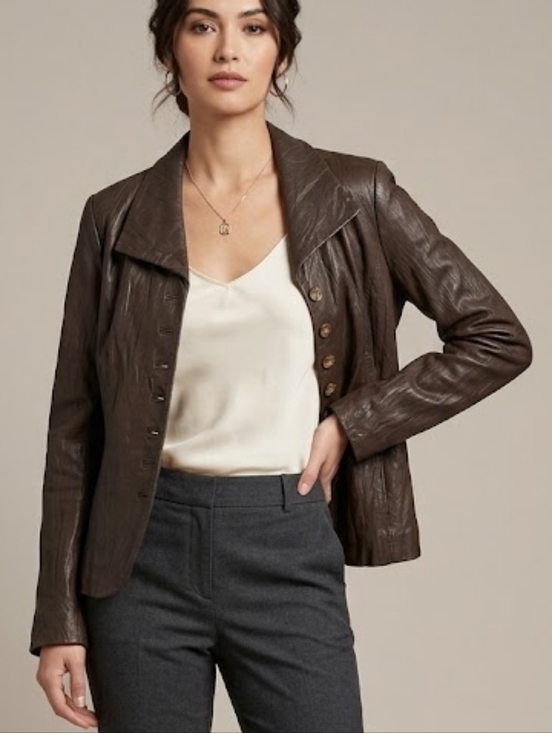 Danier Jackets & Blazers - Danier Chocolate Brown Vintage Genuine Leather Jacket Blazer Womens Size M